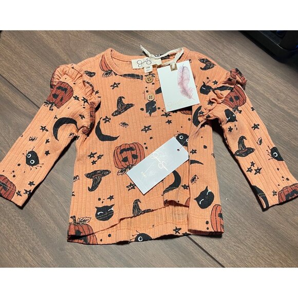 Jessica Simpson Baby Halloween Outfit Set 3/6M Pumpkin Print Top & Pants Orange - Picture 2 of 13